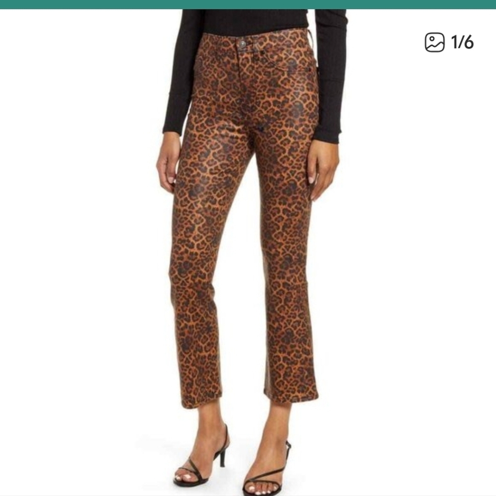 7 For All Mankind Coated Animal Print Kick Flare High Waist Jeans SZ 33